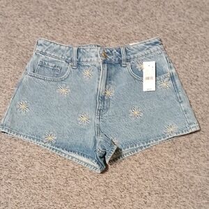 PacSun Light Blue Daisy Embroidered Jean Shorts